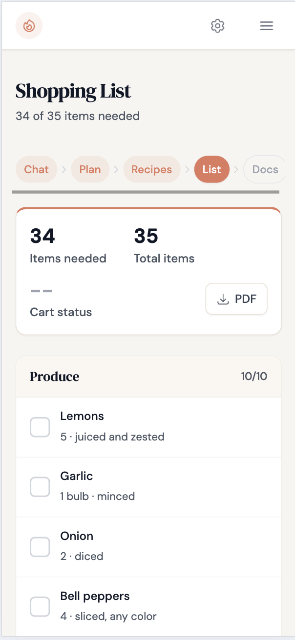 Aisle-Organized Shopping List